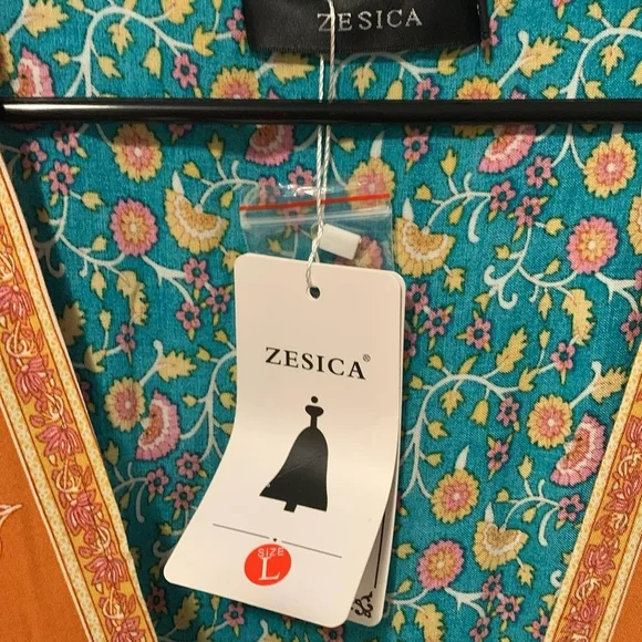 Bohemian Floral Wrap V-Neck Dress - Green and Yellow - Picture 2 of 4